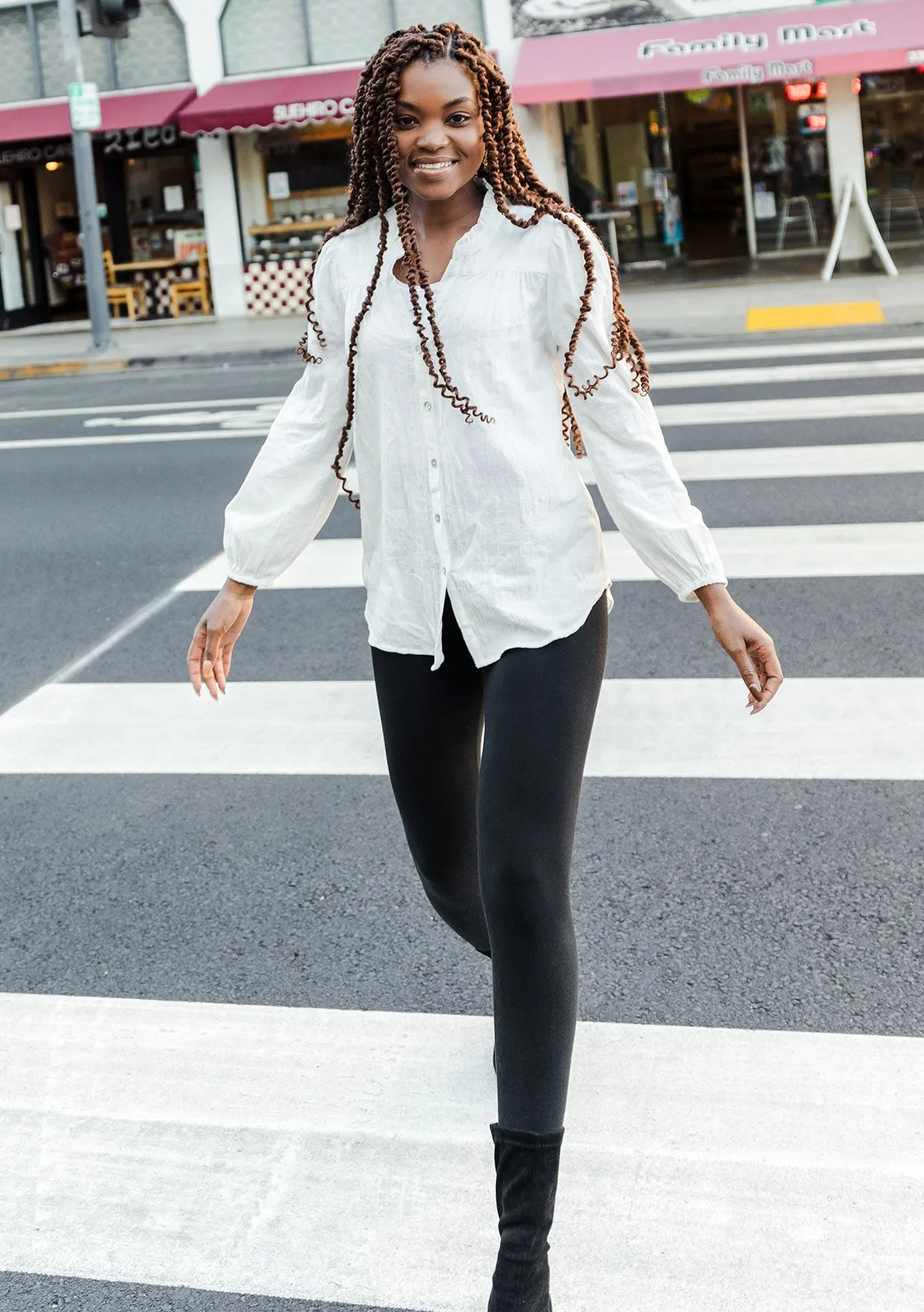 Long Sleeve Ruffle Neck Button Down Blouse