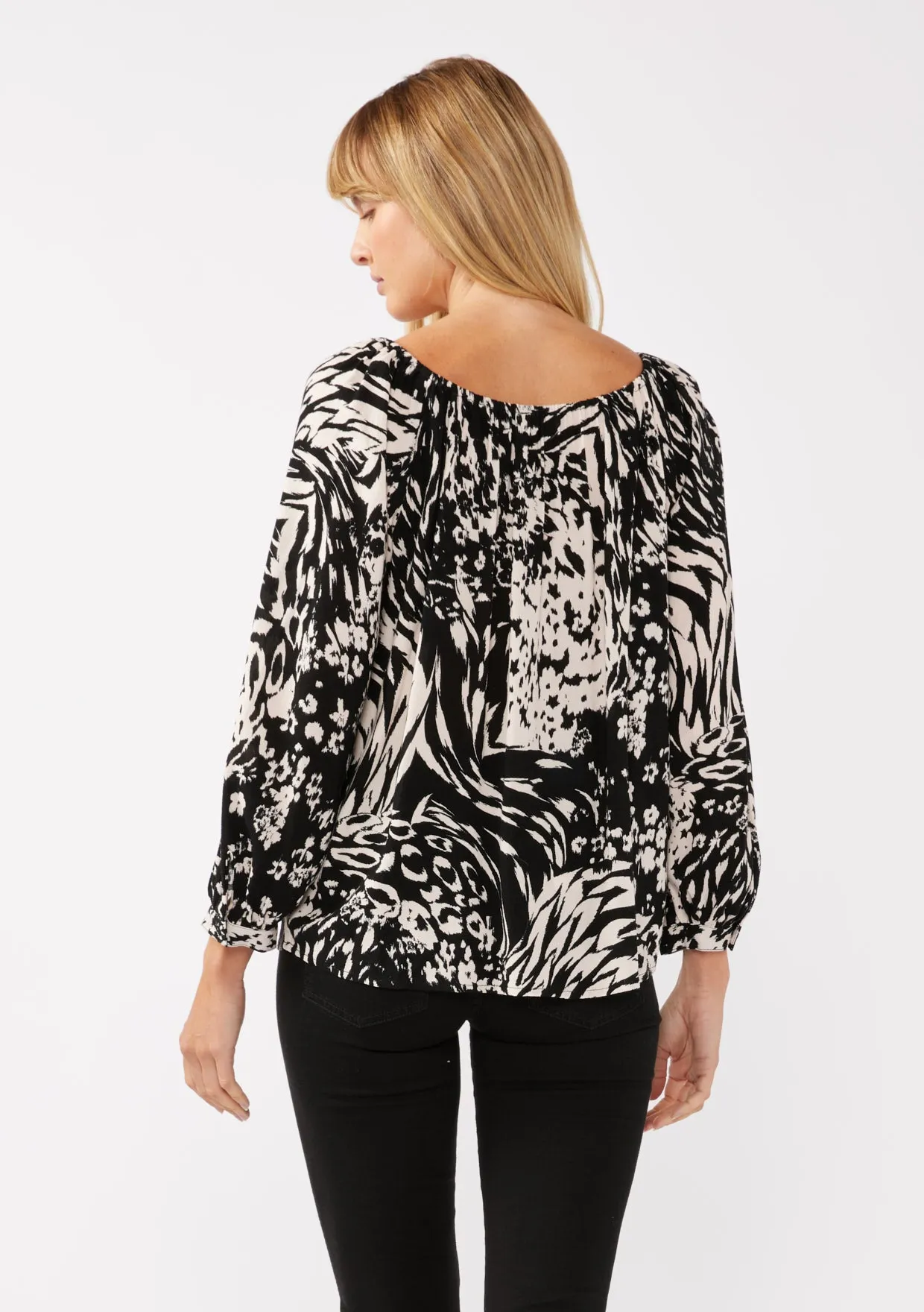 Long Sleeve Tie Front Peasant Top