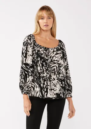 Long Sleeve Tie Front Peasant Top