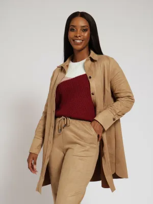 Long Sleeve Tunic Suede Shirt - Camel