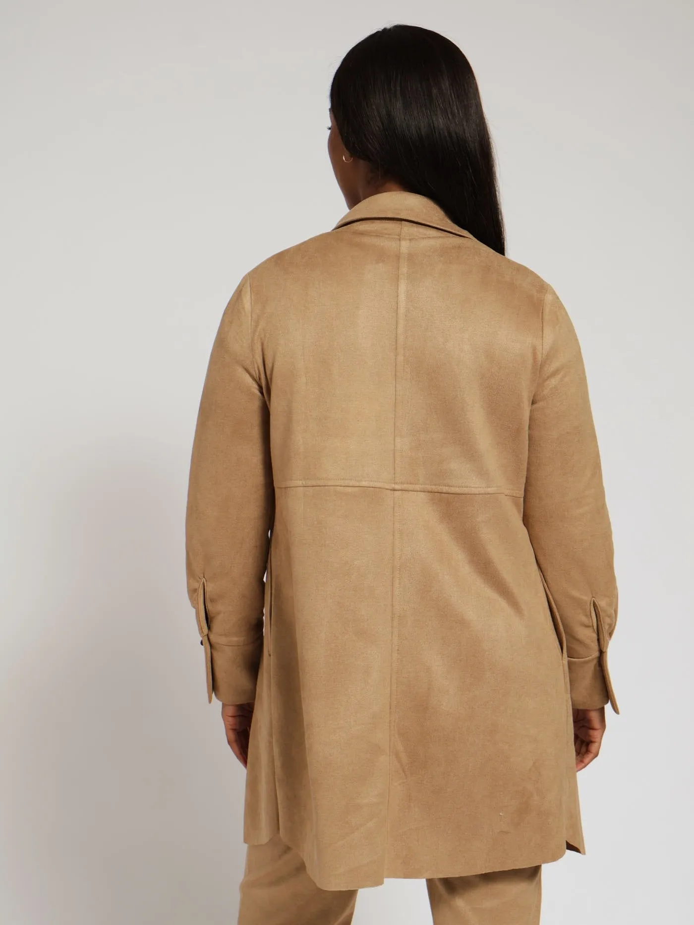 Long Sleeve Tunic Suede Shirt - Camel