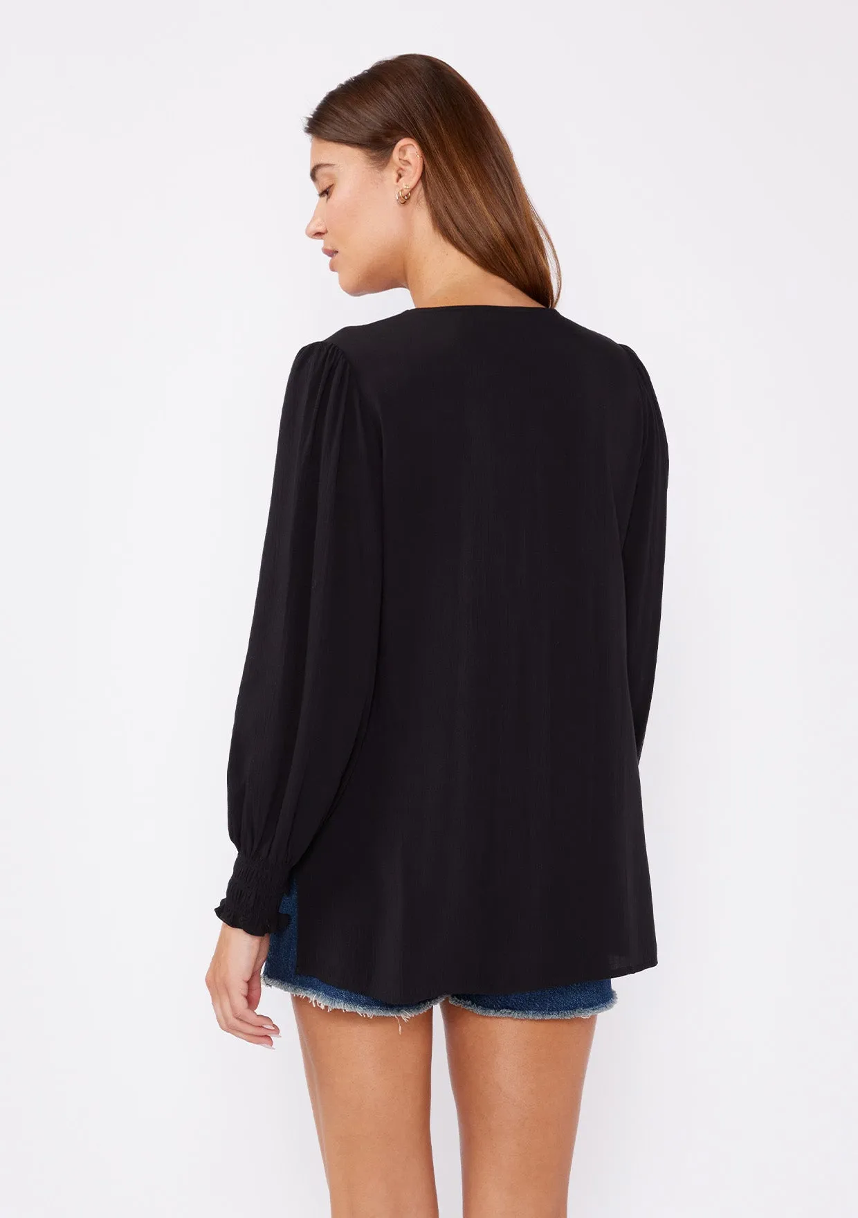Long Sleeve V Neck Button Down Blouse