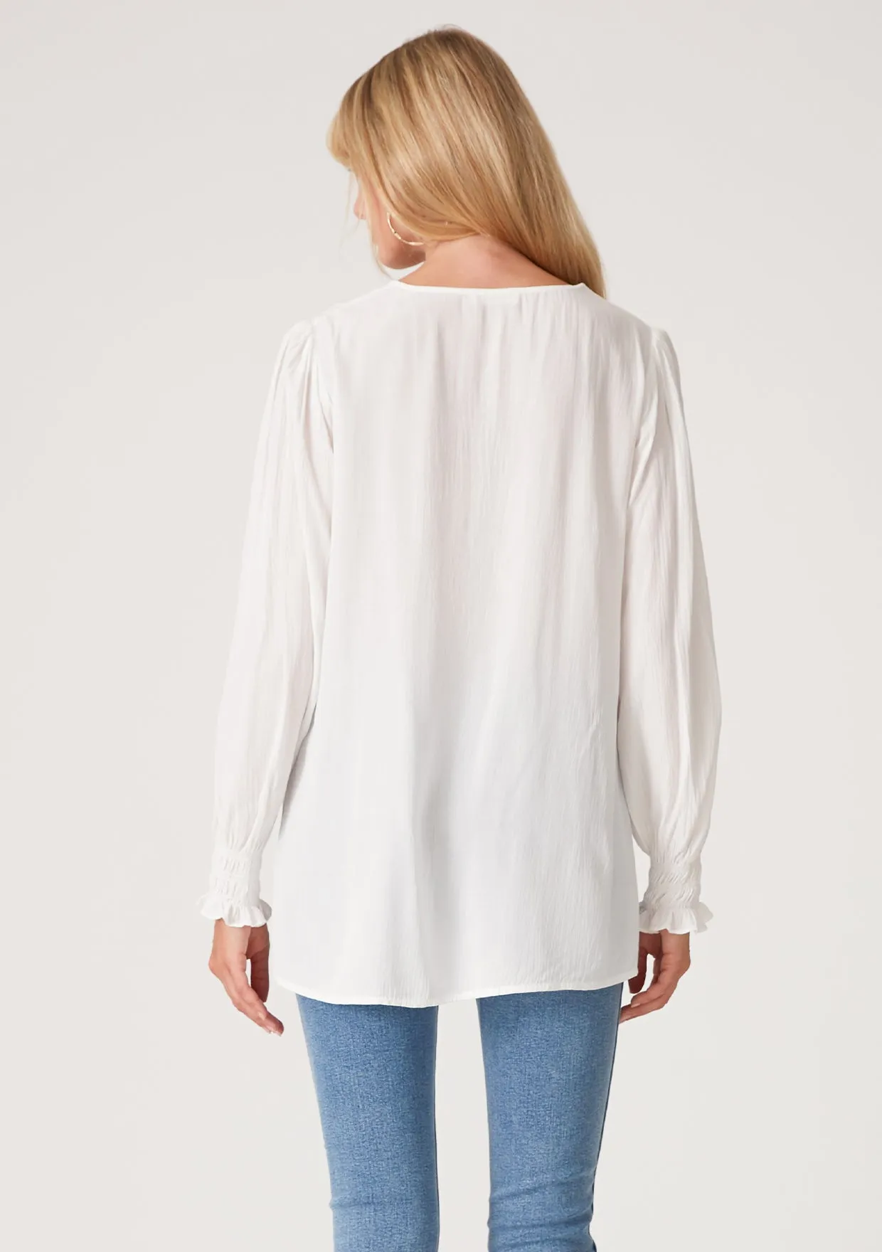 Long Sleeve V Neck Button Down Blouse