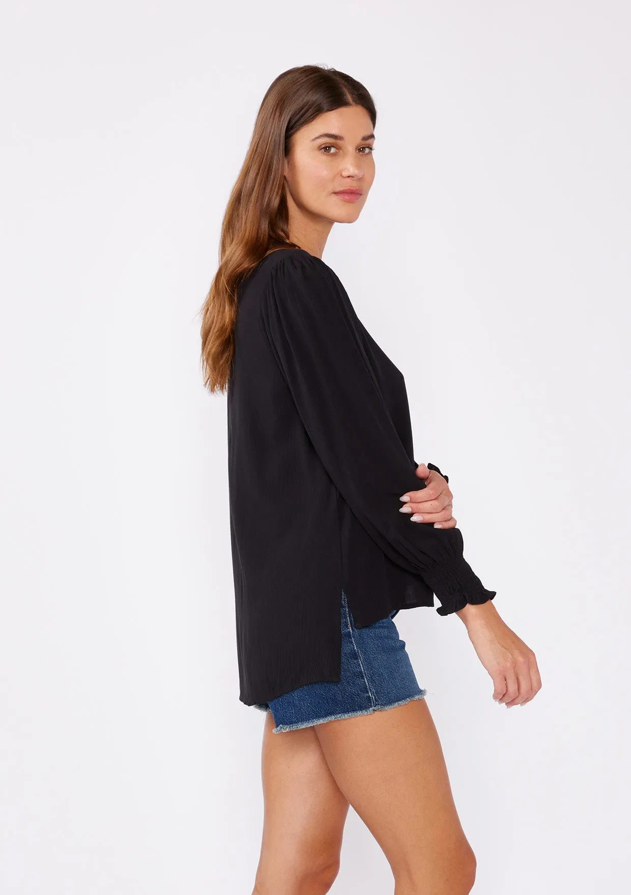Long Sleeve V Neck Button Down Blouse