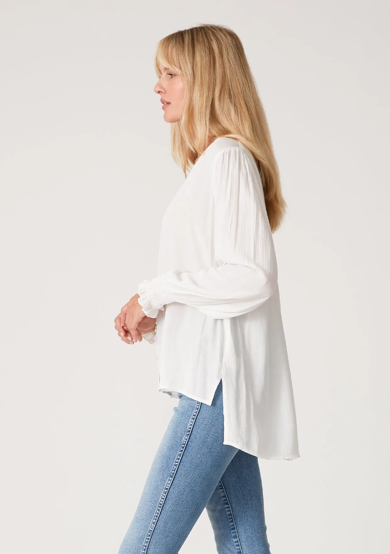 Long Sleeve V Neck Button Down Blouse