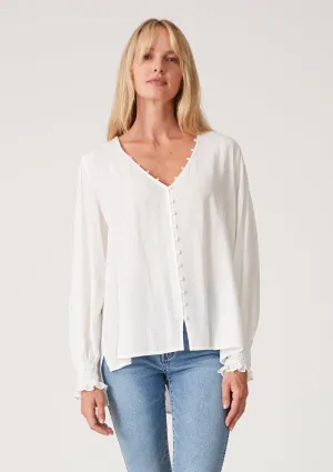 Long Sleeve V Neck Button Down Blouse