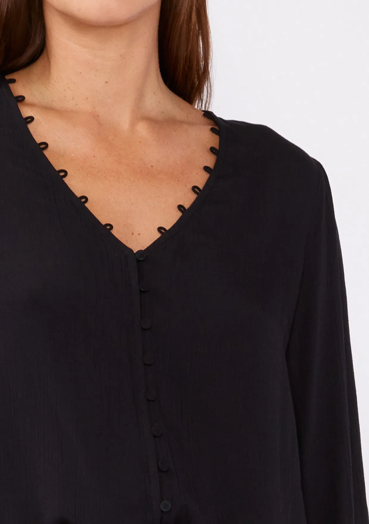 Long Sleeve V Neck Button Down Blouse