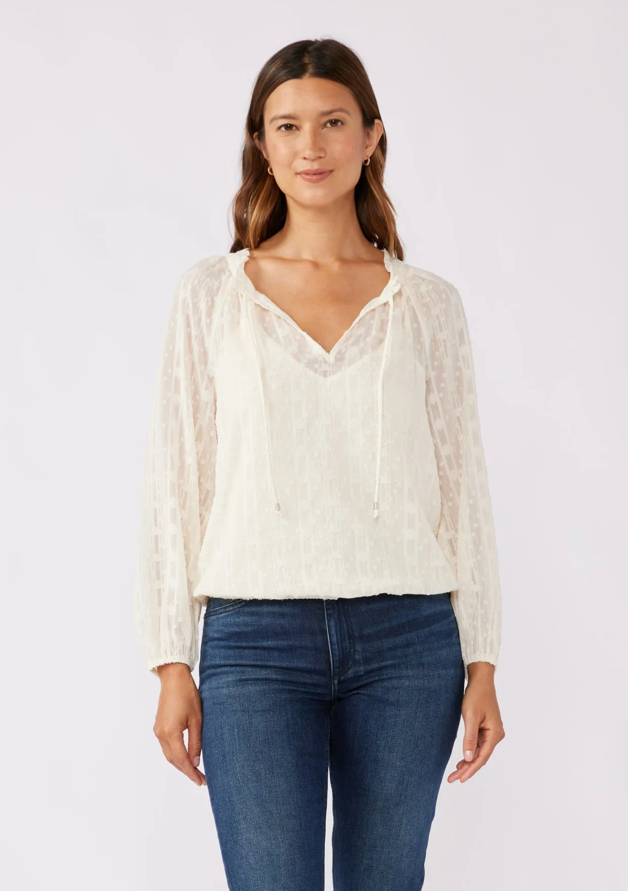 Long Sleeve V-Split Neck Sequin Blouse