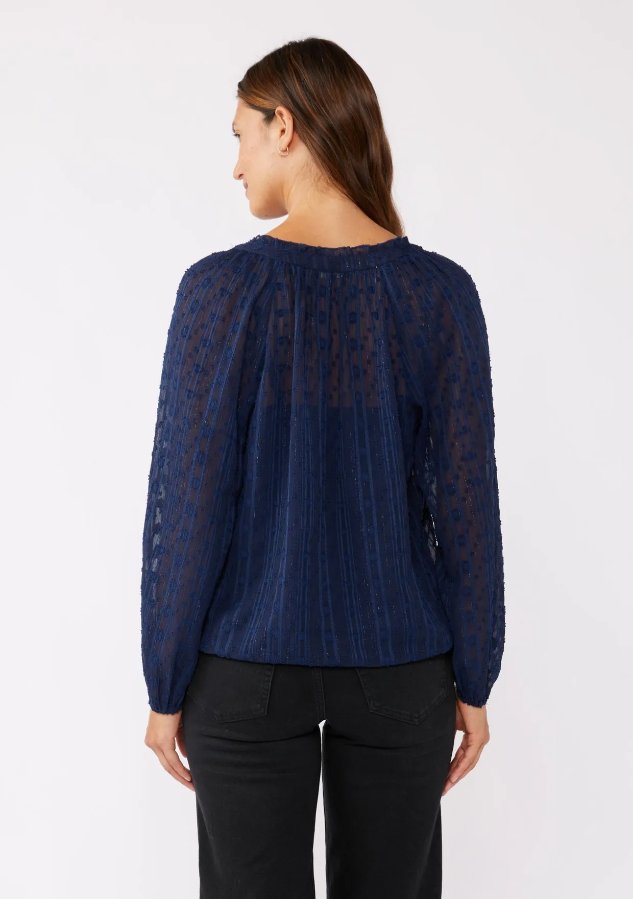 Long Sleeve V-Split Neck Sequin Blouse