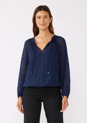 Long Sleeve V-Split Neck Sequin Blouse