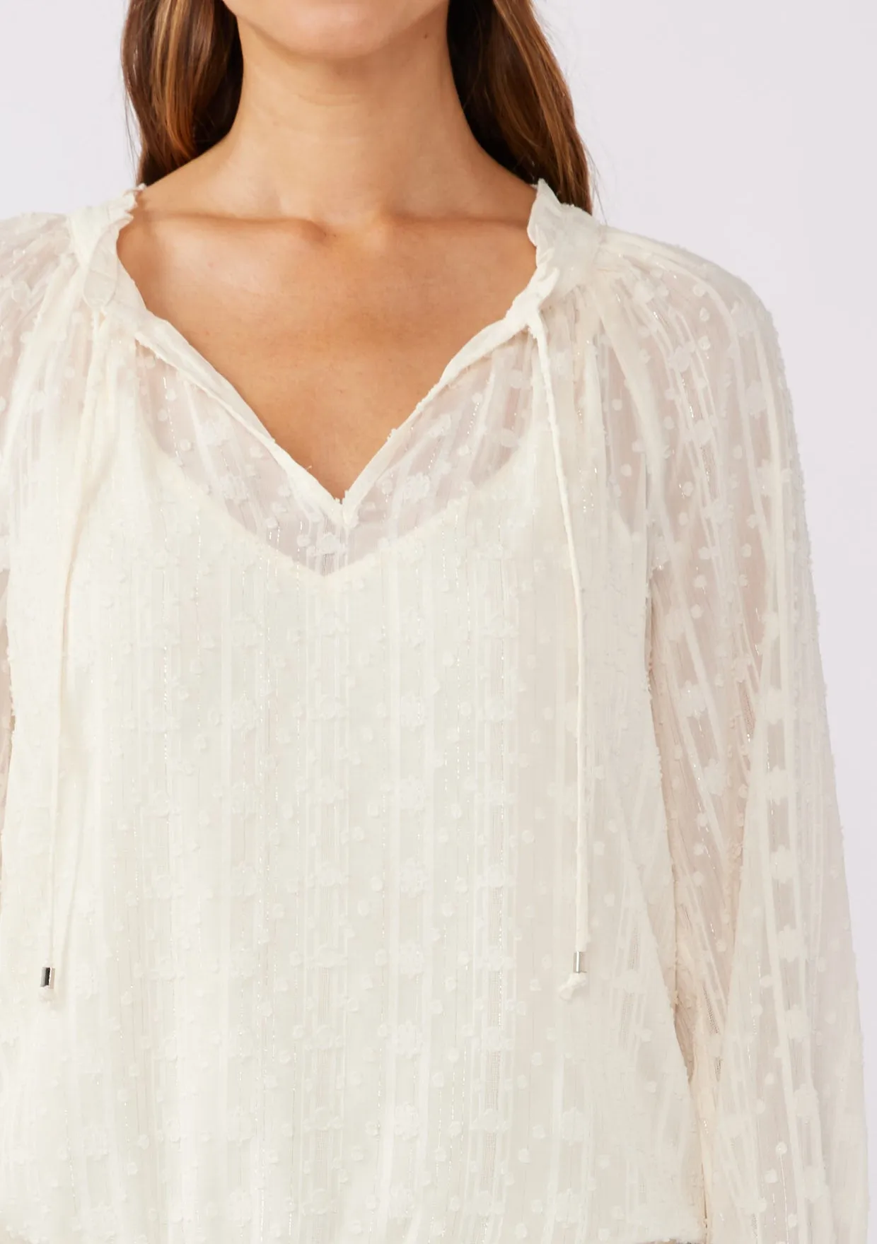 Long Sleeve V-Split Neck Sequin Blouse