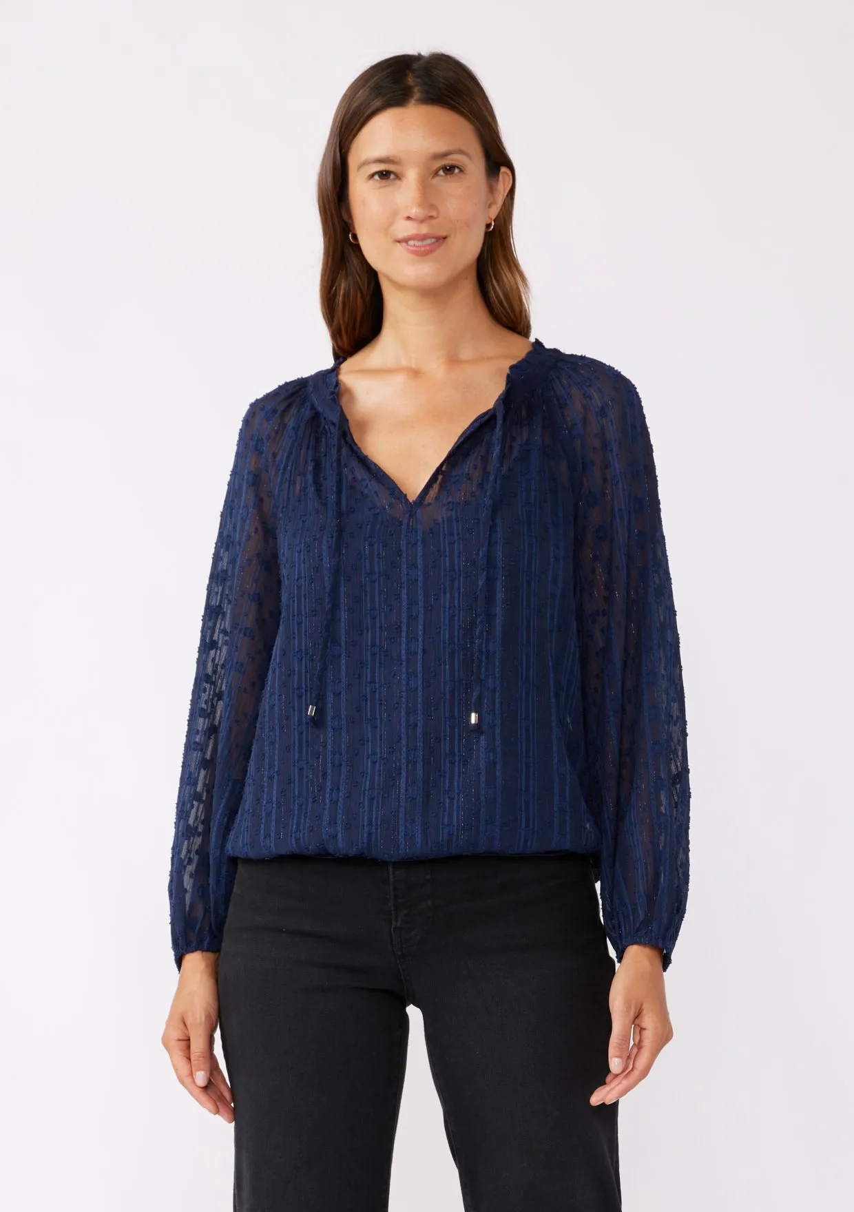 Long Sleeve V-Split Neck Sequin Blouse