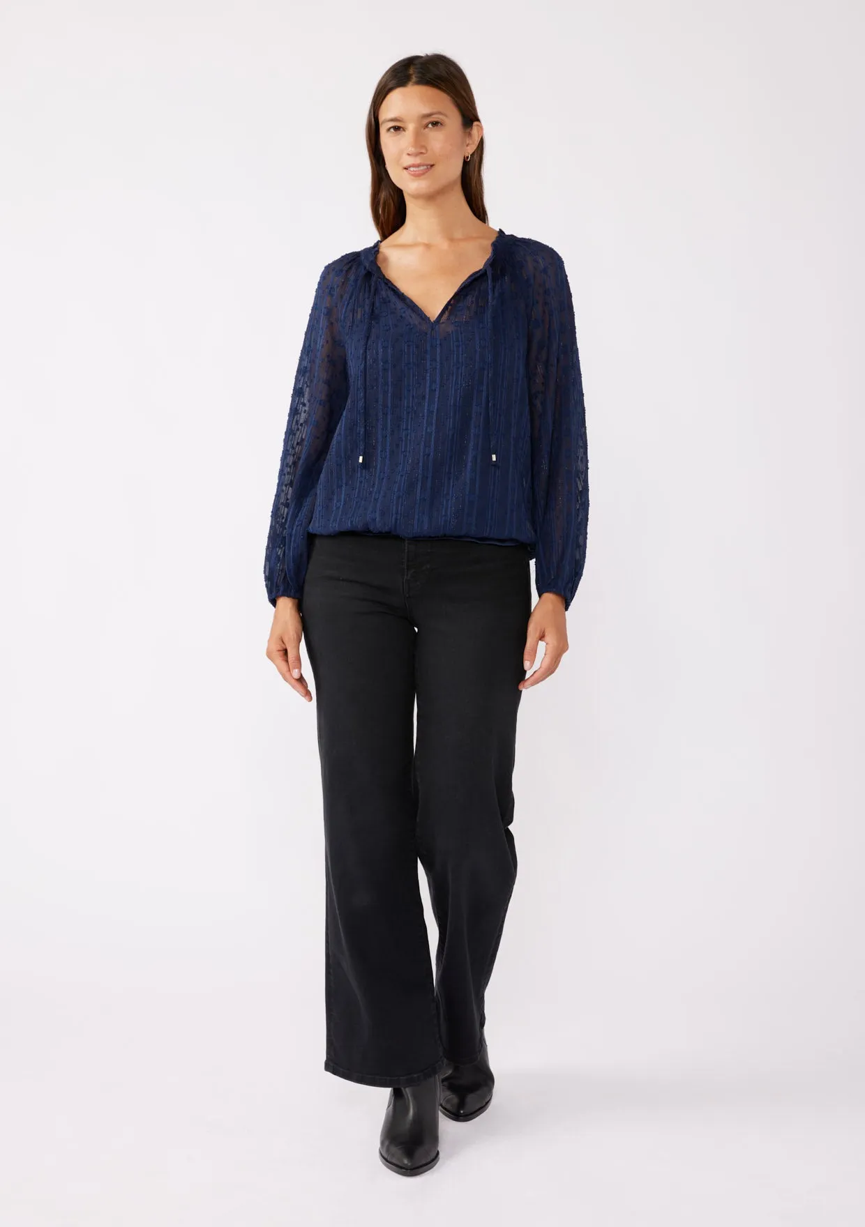 Long Sleeve V-Split Neck Sequin Blouse