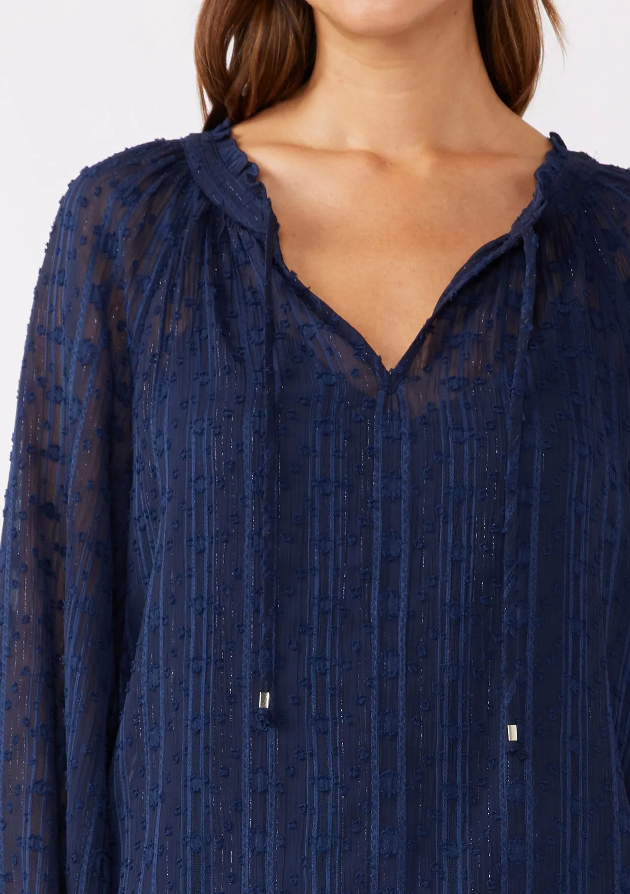 Long Sleeve V-Split Neck Sequin Blouse