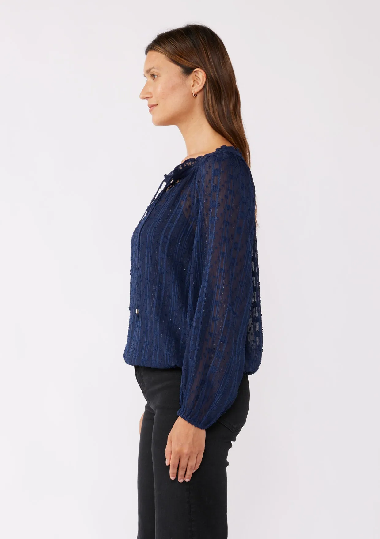 Long Sleeve V-Split Neck Sequin Blouse