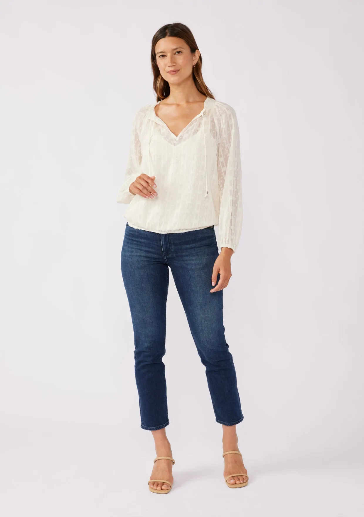 Long Sleeve V-Split Neck Sequin Blouse
