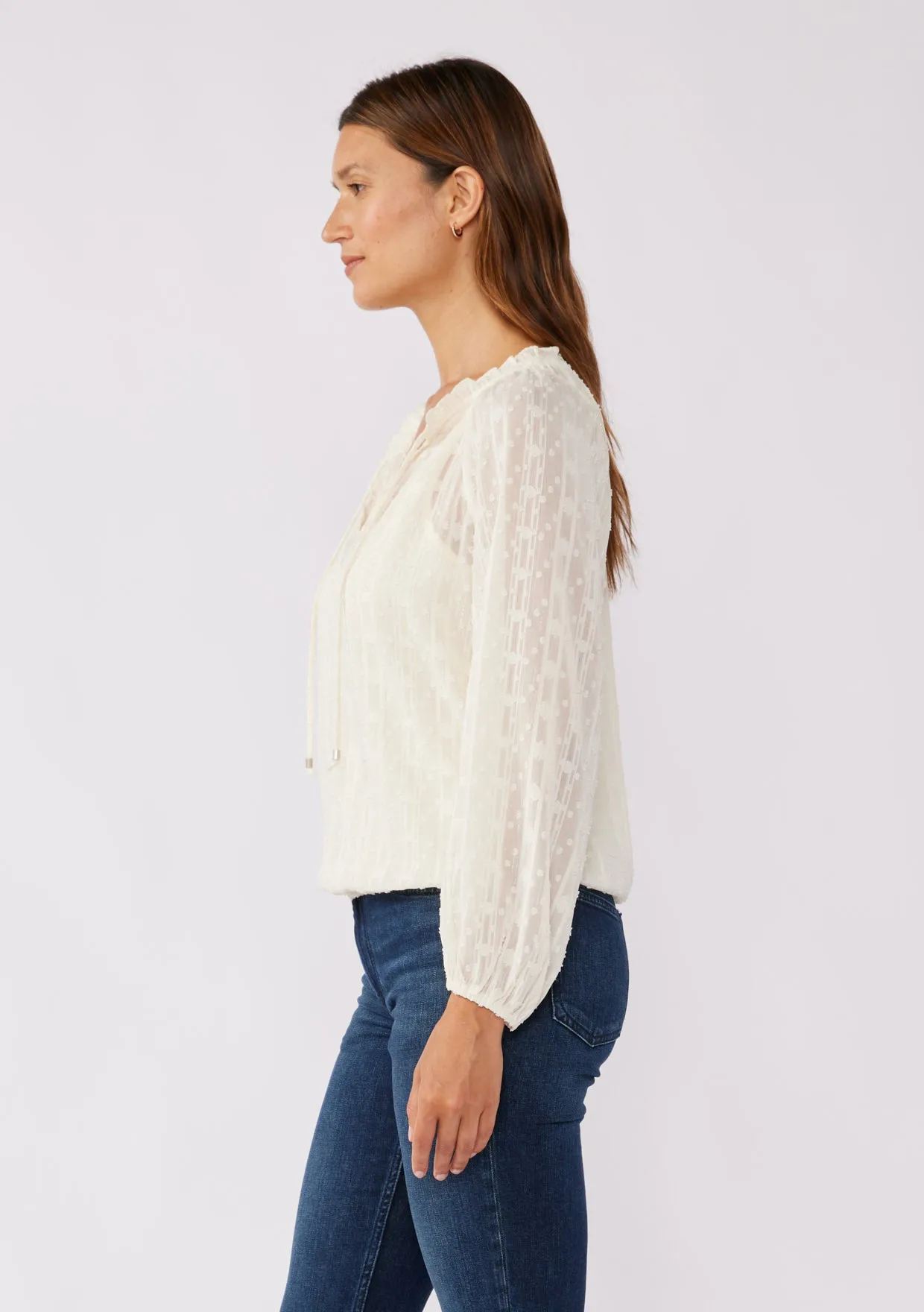 Long Sleeve V-Split Neck Sequin Blouse