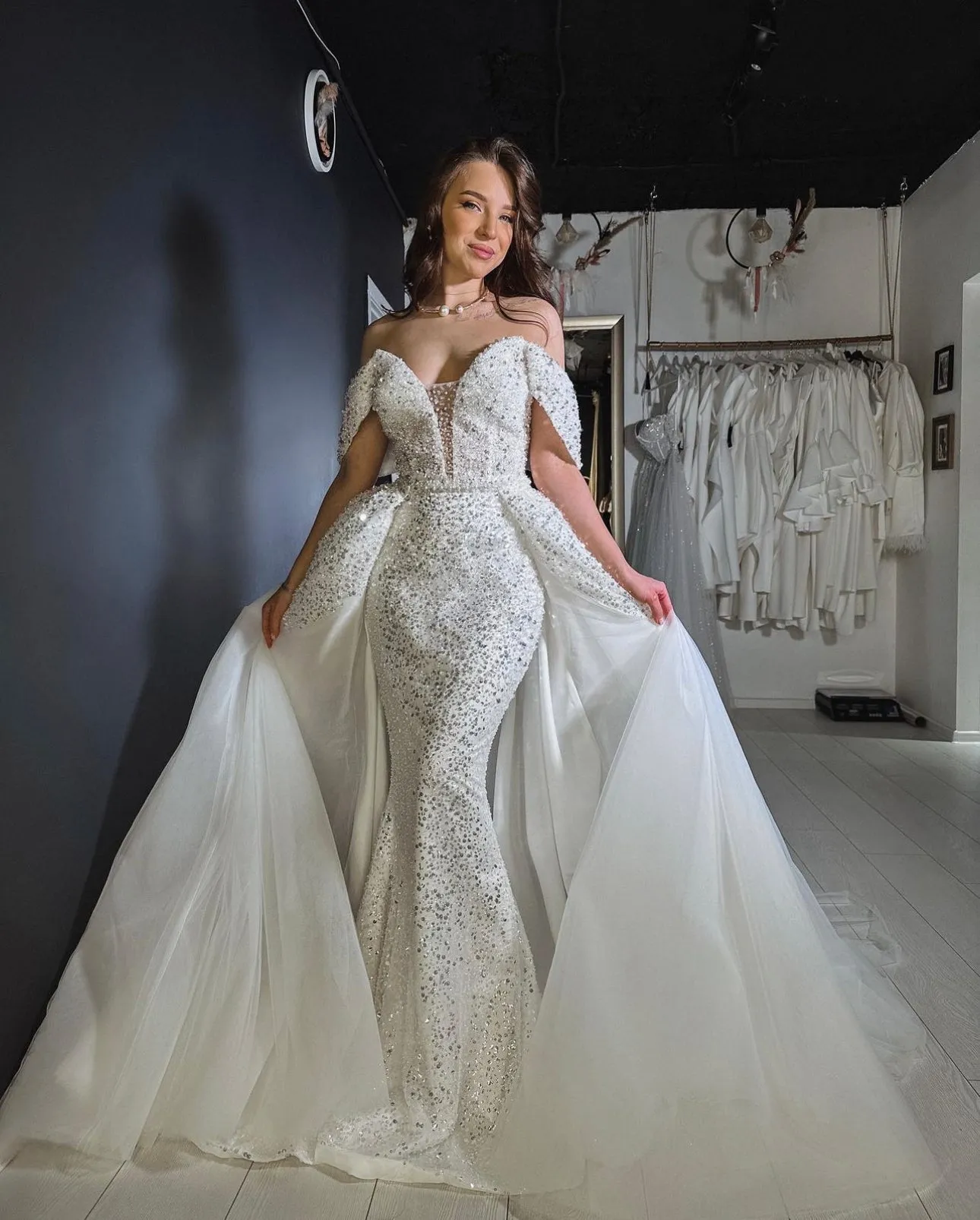 Luxury Rhinestones Bridal Gown with Removeable Skirt