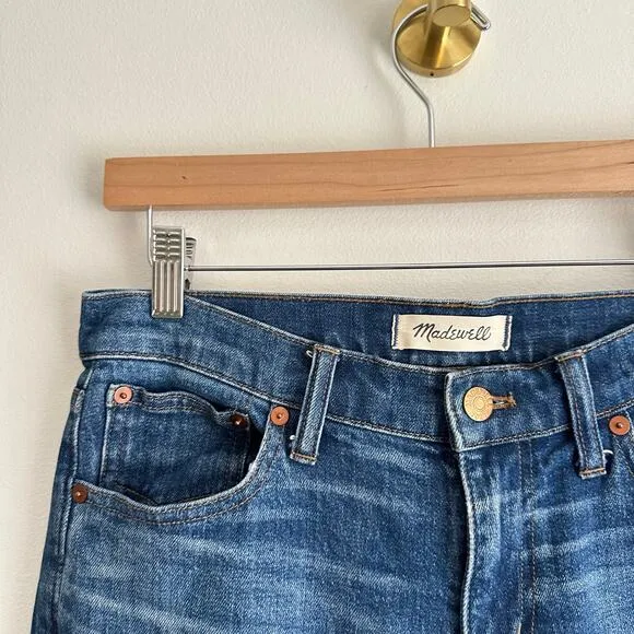 Madewell The Slim Boyjean Ripped Mid Rise Straight Leg Jeans Blue 25