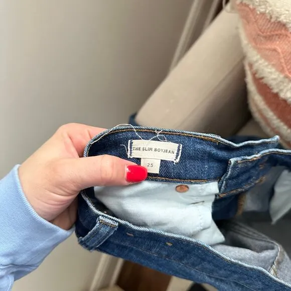 Madewell The Slim Boyjean Ripped Mid Rise Straight Leg Jeans Blue 25