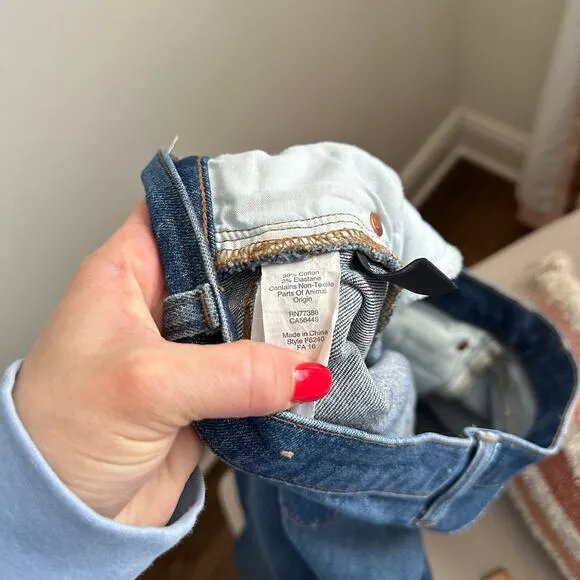 Madewell The Slim Boyjean Ripped Mid Rise Straight Leg Jeans Blue 25