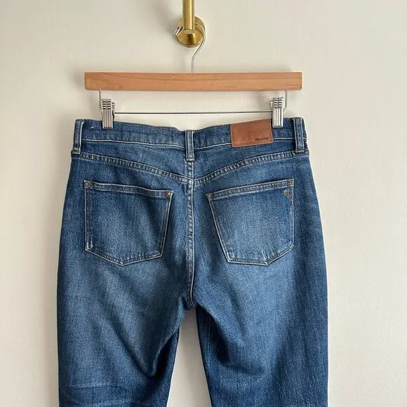 Madewell The Slim Boyjean Ripped Mid Rise Straight Leg Jeans Blue 25