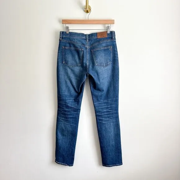 Madewell The Slim Boyjean Ripped Mid Rise Straight Leg Jeans Blue 25