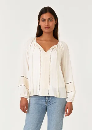 Metallic Pinstripe Long Sleeve Peasant Blouse