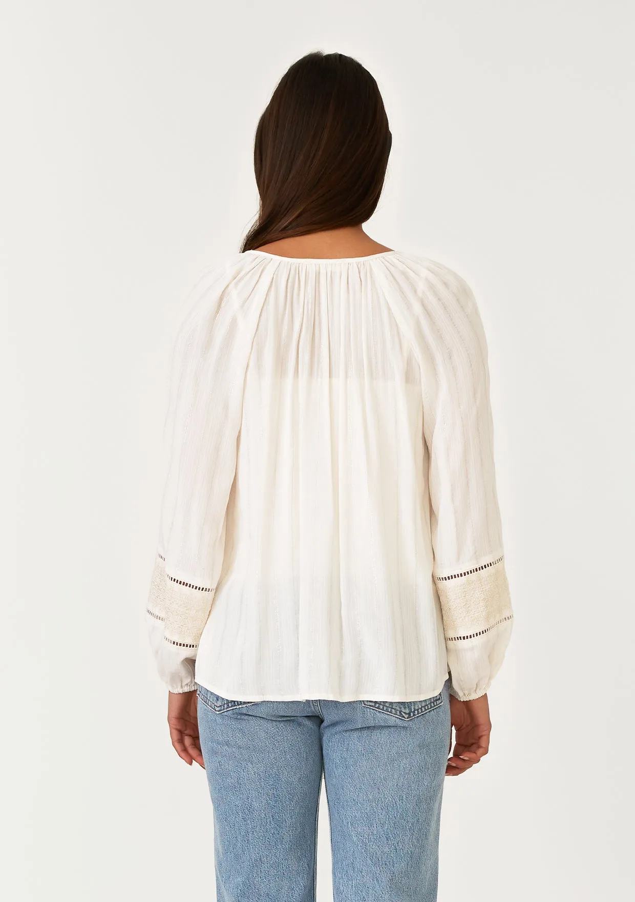 Metallic Pinstripe Long Sleeve Peasant Blouse