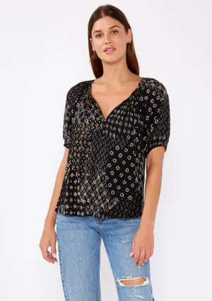 Multi-Print Puff Sleeve Button Front Blouse