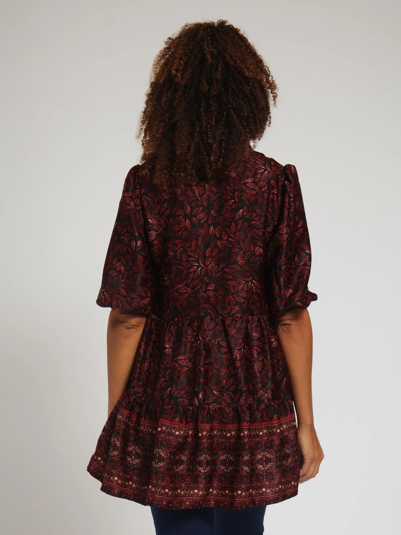 Multi Print Tunic Top - Burgundy