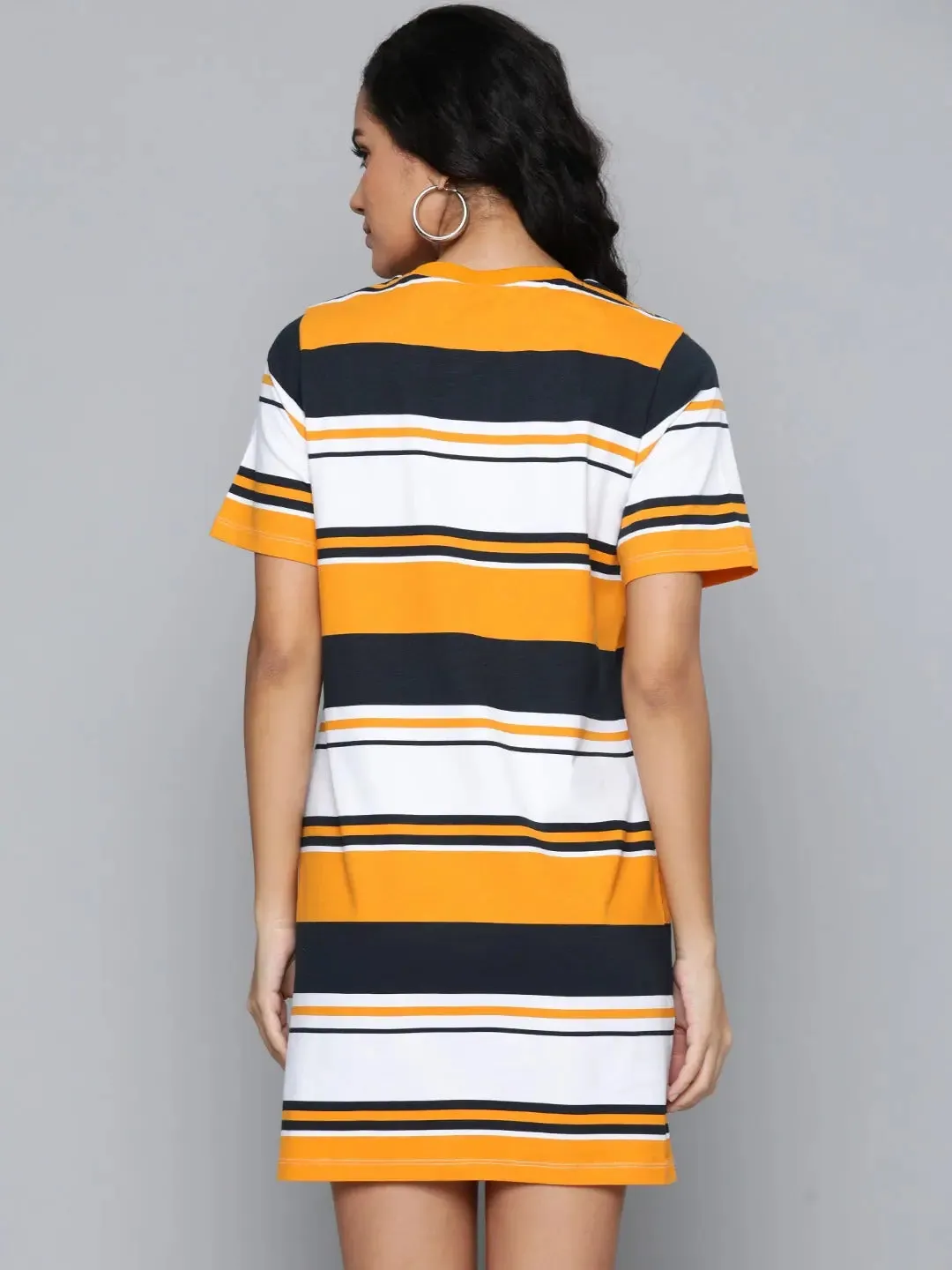 Mustard & White Stripes Sheath Dress