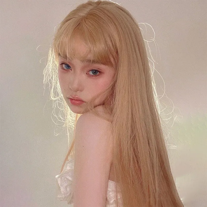 Natural Bangs Blonde Long Straight Wig ER5877