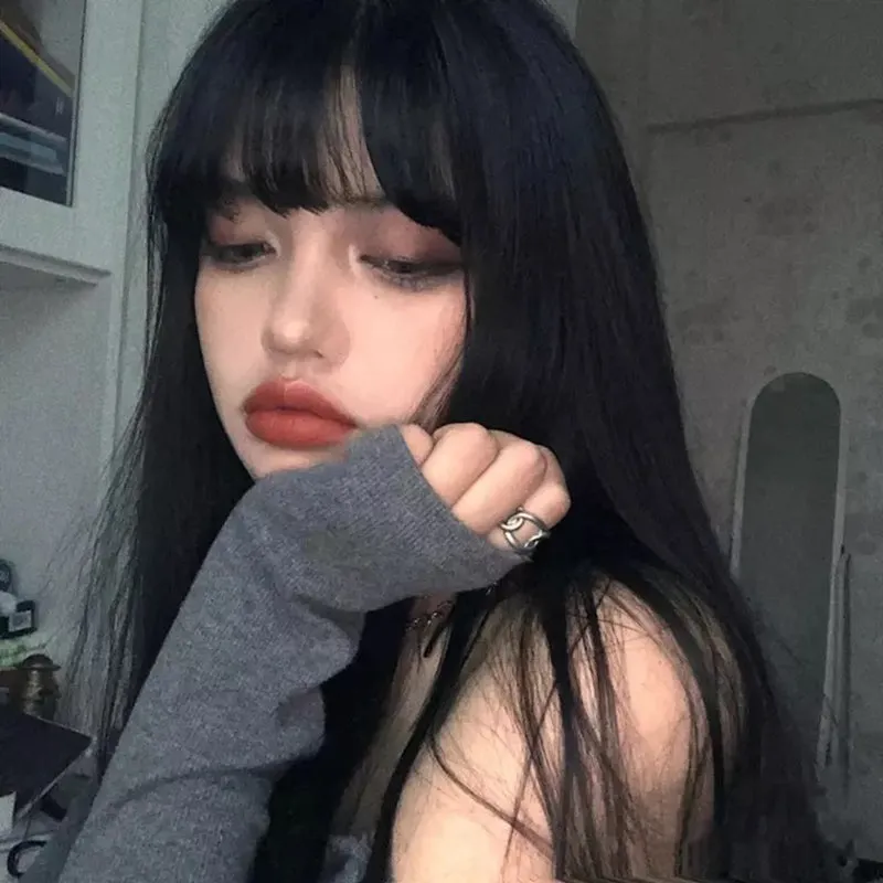 NATURAL BANGS BROWN BLACK LONG STRAIGHT WIG UB3280