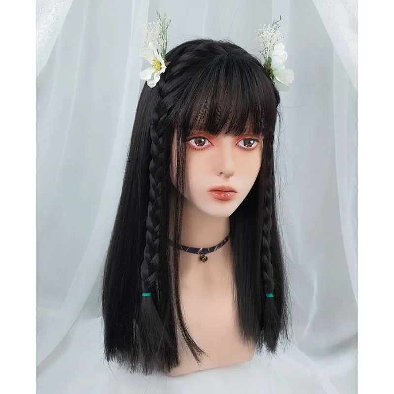 NATURAL BANGS BROWN BLACK LONG STRAIGHT WIG UB3280