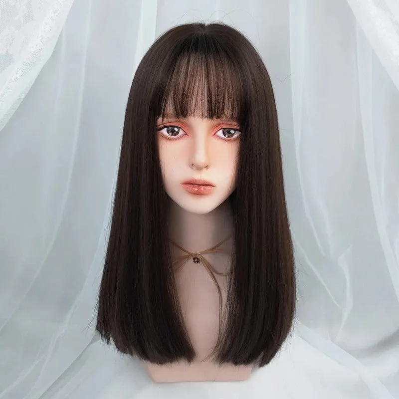 NATURAL BANGS BROWN BLACK LONG STRAIGHT WIG UB3280