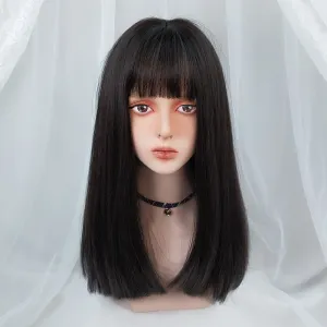 NATURAL BANGS BROWN BLACK LONG STRAIGHT WIG UB3280