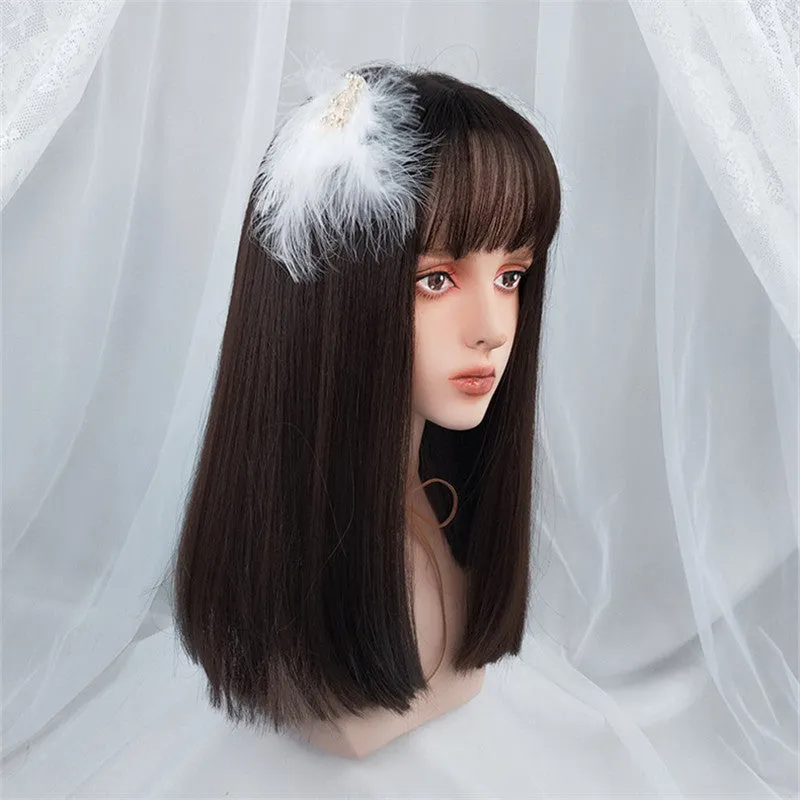 NATURAL BANGS BROWN BLACK LONG STRAIGHT WIG UB3280