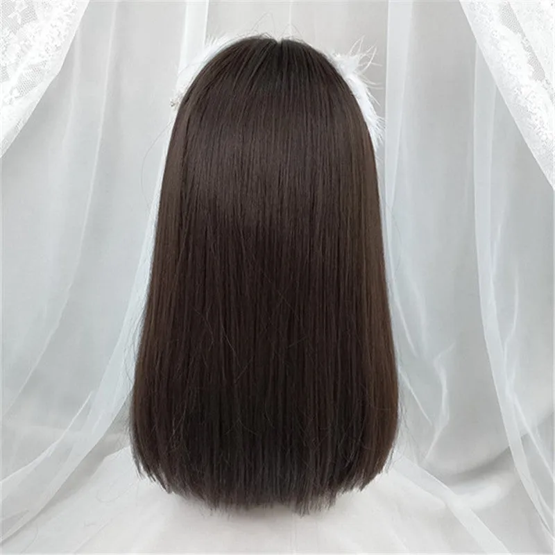NATURAL BANGS BROWN BLACK LONG STRAIGHT WIG UB3280