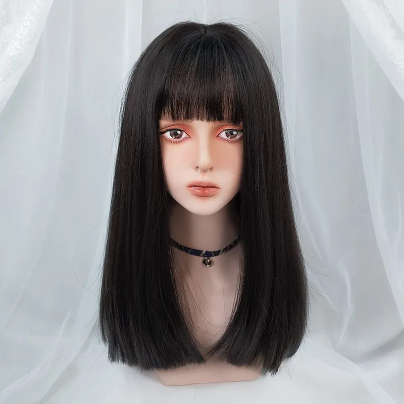 NATURAL BANGS BROWN BLACK LONG STRAIGHT WIG UB3280