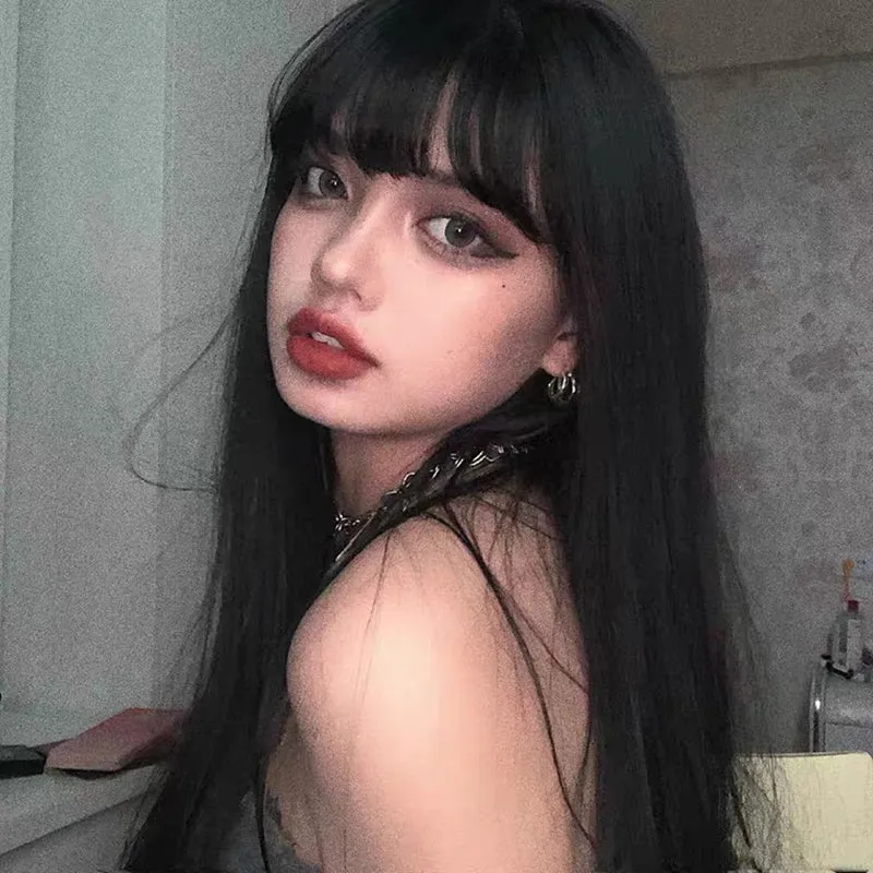 NATURAL BANGS BROWN BLACK LONG STRAIGHT WIG UB3280