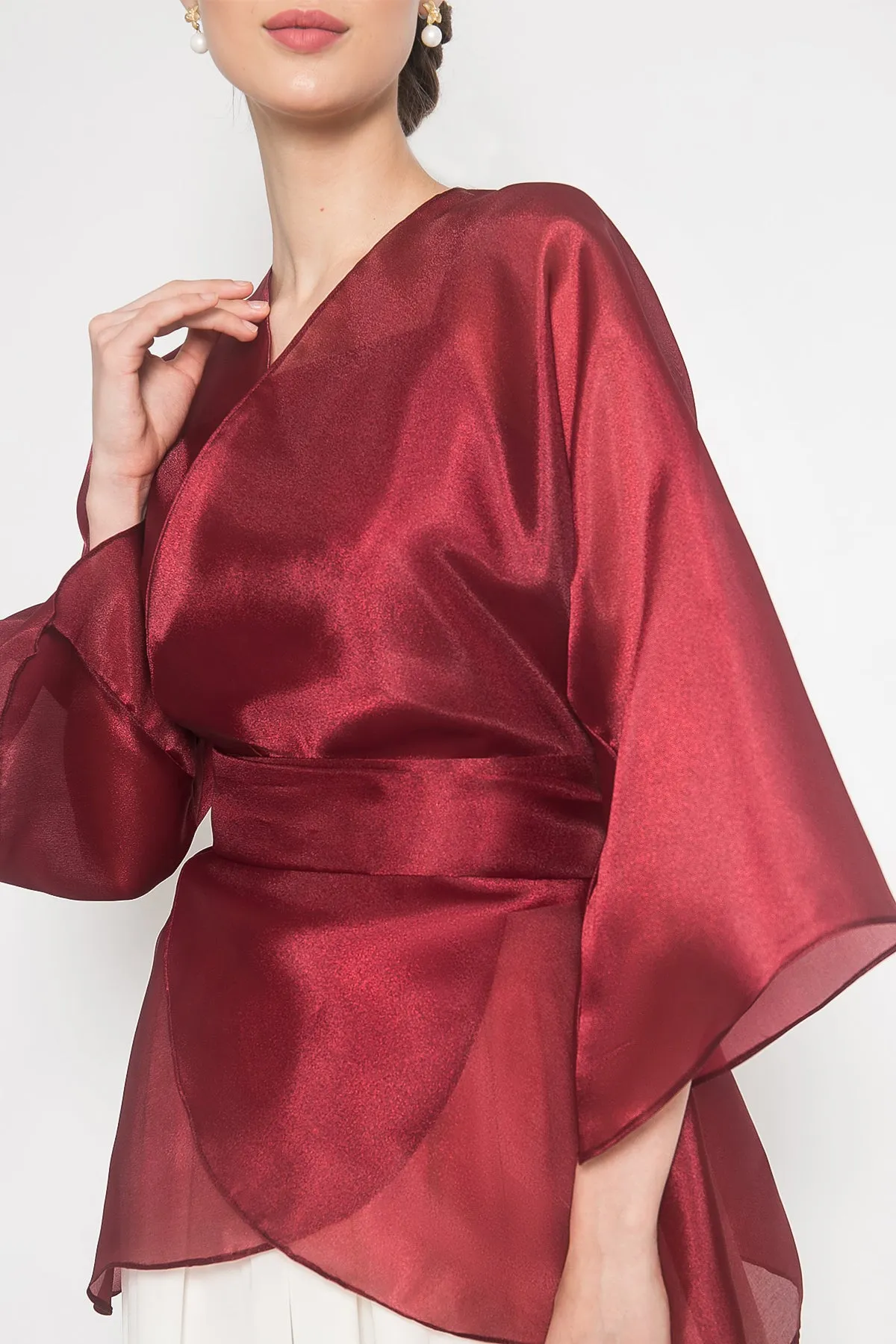 Naura Organza Outer Top in Maroon
