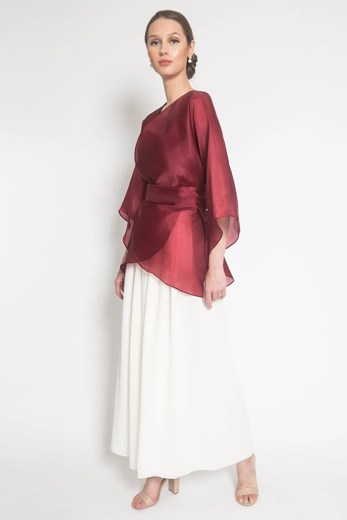 Naura Organza Outer Top in Maroon