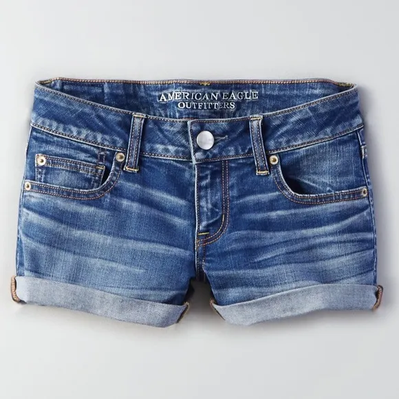 New American Eagle Denim X Super Low Shortie Shorts - 16