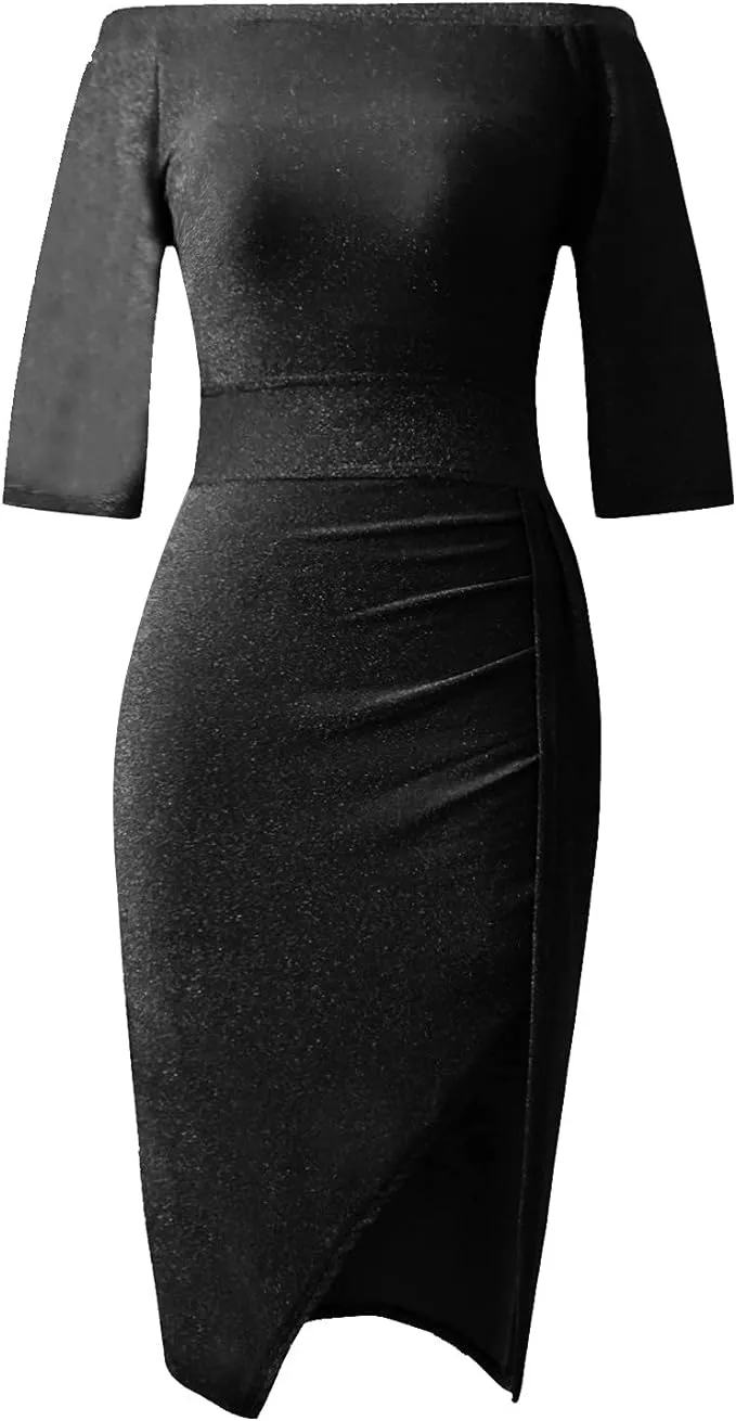 NEW Dresses for Women's Long Sleeve Round Neck Black Shimmer Dress Cocktail Maxi Dress, Sz XL, Retails $55