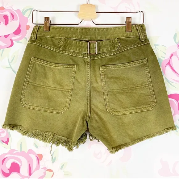 NEW Free People High Rise Distressed Button Fly Olive Army Green Denim Shorts 26