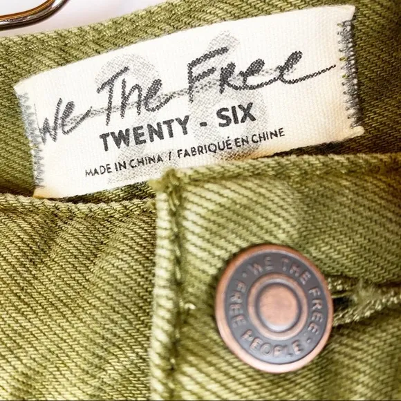 NEW Free People High Rise Distressed Button Fly Olive Army Green Denim Shorts 26