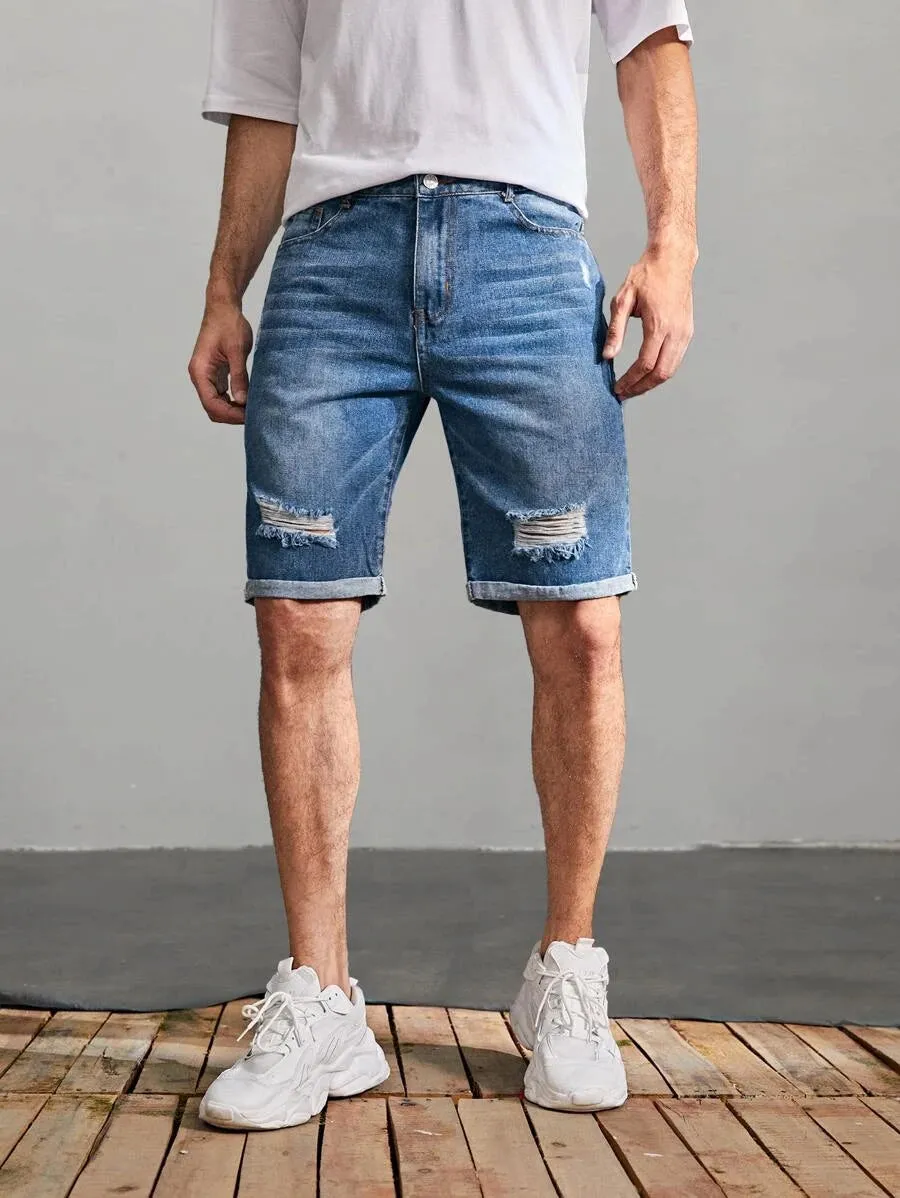 New Men Ripped Straight Leg Denim Shorts, Fits Sz 30-31" Waist!