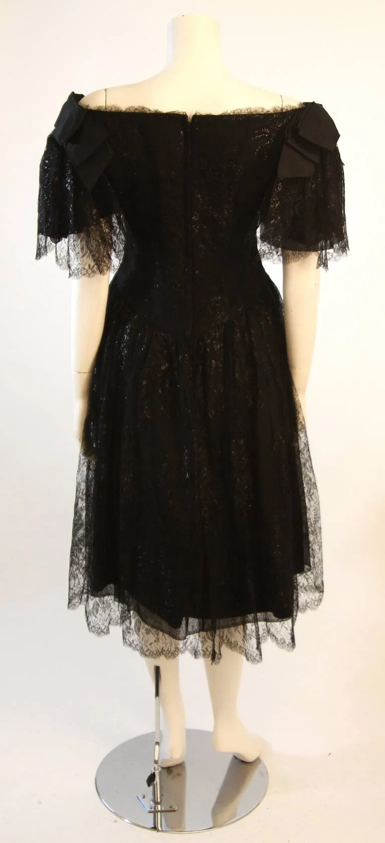 NOLAN MILLER Black Cocktail Dress, Lace and Bow Sleeves