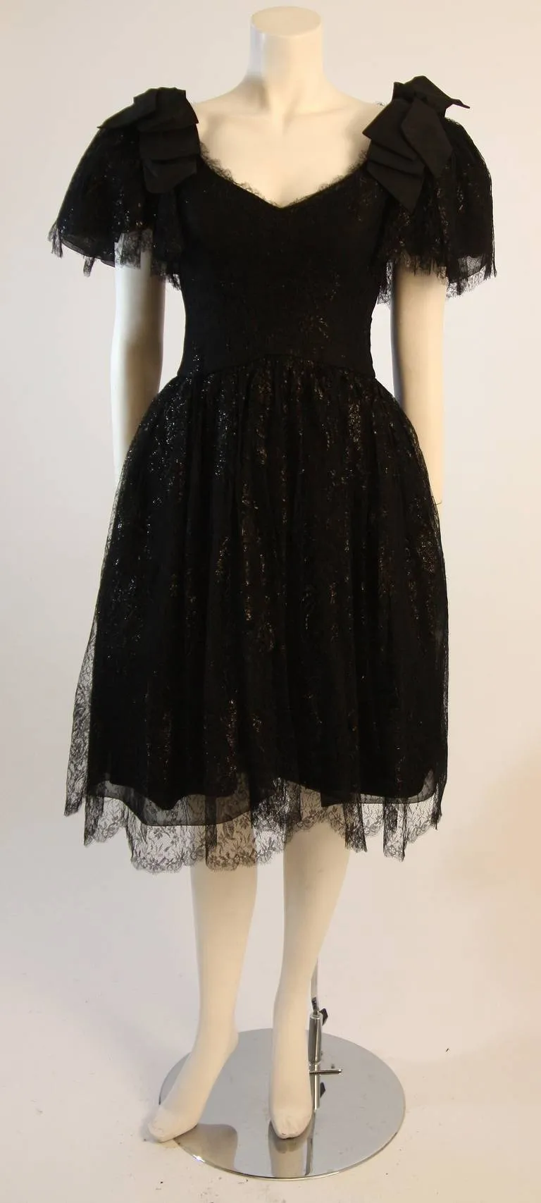 NOLAN MILLER Black Cocktail Dress, Lace and Bow Sleeves